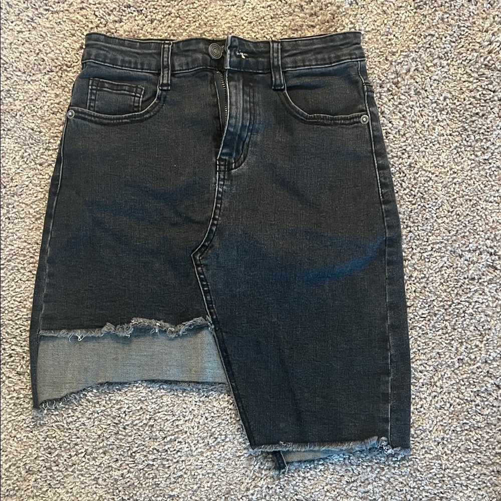 Asymmetrical Black Denim Skirt